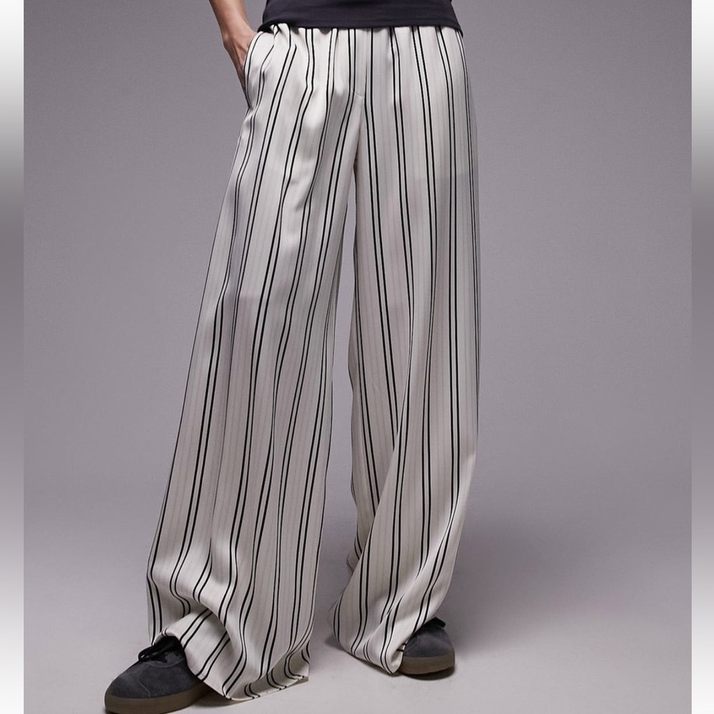 Topshop striped wide leg satin pants